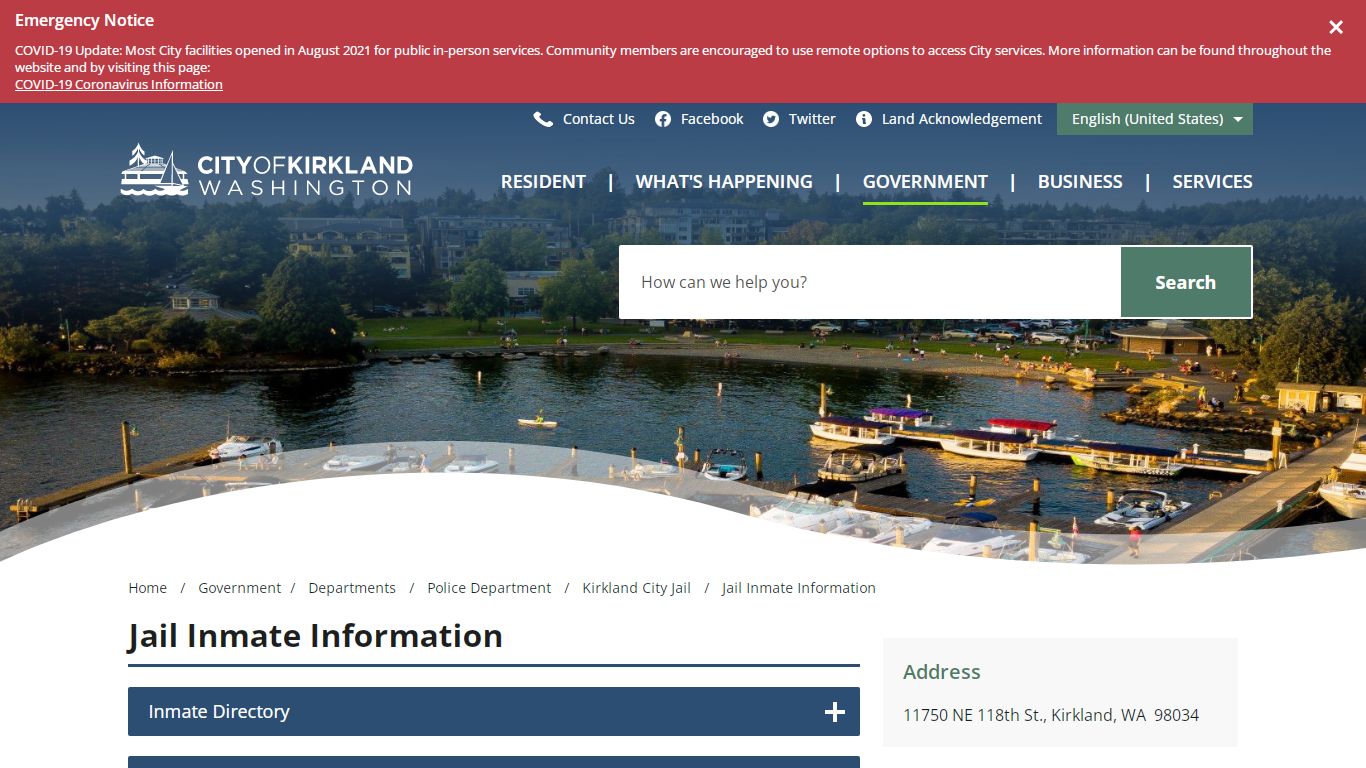 Jail Inmate Information – City of Kirkland - Kirkland, Washington